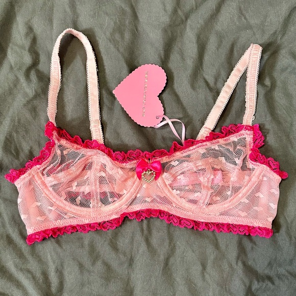 Discontinued Sugar Thrillz for Dolls Kill Flirty Pink Heart Mesh Lingerie Set - Picture 2 of 12